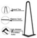 Pieds de meuble - Pieds épingle pour table - 25 cm, acier 10 mm - Double - Capacité de charge - Set de 4 avec vis et protections de sol - Noir