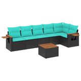 vidaXL 6-delige Loungeset met kussens, poly rattan, zwart