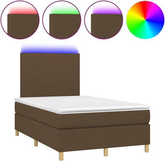 vidaXL Boxspring met matras en LED, stof, donkerbruin, 120x190 cm