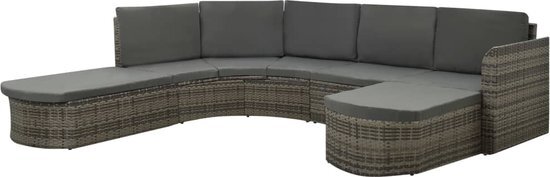 vidaXL 4-delige Loungeset met kussens poly rattan grijs