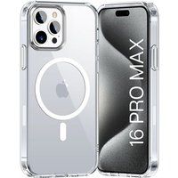 Phonillico® Case voor iPhone 16 PRO MAX - Transparant siliconen met geïntegreerde magnetische cirkel
