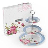 London Boutique Cake Stand 3 Tier Middag Thee Cake Stands Borden Nieuwe Bone China Vintage Flora voor Thee Party High Tea Thuis Gift voor Haar (Blauw)