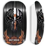 Harley Davidson Witte Draadloze Muis met Doodshoofd op Grijze Achtergrond