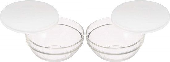 2x Glazen schaal/kom met deksel 20 cm - Sla/salade serveren - Transparant