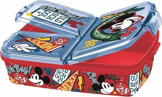 STOR Mickey Mouse Broodtrommel Kinderen 3 Vakken 2156ml - BPA Vrij Lunchbox School Kinderdagverblijf Basisschool