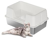 GarveeMore Kattenbak van roestvrij staal, XXL, halfgesloten kattenbak