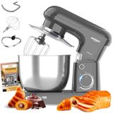 Avilia Zilveren planetaire kneedmachine 1500 W met kom van 5 l van roestvrij staal – stil met 10 snelheden plus pulsfunctie – 3 accessoires inbegrepen pastahaak, garde en mixer