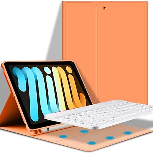 Bueuwe Toetsenbord hoes voor iPad Mini 6e generatie 2021 8.3", Bluetooth toetsenbord met beschermhoes, pennenhouder, 7-kleurige achtergrondverlichting en penhouder, afneembaar