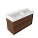 Saniclass Set meuble de salle de bain avec cadre en bois - 120x45x72cm - Lavabo en céramique Legend blanc - 2 vasques - sans trous de robinetterie - 2 tiroirs - noyer mat pur