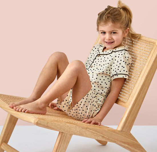 Little Label Pyjama Meisjes Maat 122-128/8Y - Off White, Zwart - Gestipt - Shortama - Zachte BIO Katoen