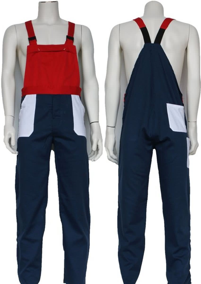 Yoworkwear Tuinbroek polyester/katoen navy-wit-rood maat 152