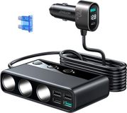 JOYROOM Autolader met Sigarettenaansteker met USB C en USB A - Snellader - 210W - 1 Meter kabel - Zwart
