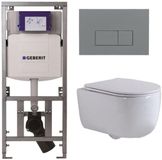 Geberit QeramiQ Dely Swirl Toiletset - 36.3x51.7cm - Geberit UP320 inbouwreservoir - met Burda frame - slimzitting - bedieningsplaat licht grijs - rechthoekige knoppen - glans wit