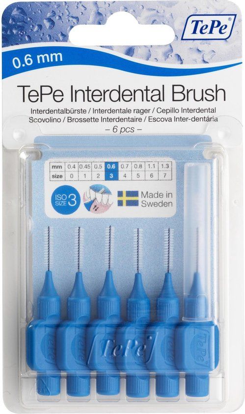 TePe Interdental Brush Original 0.6 mm - Blue (Blister 6 pieces) - Pack of 3