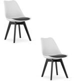LEOBERT Set van 2 Stoelen MARK – Wit/Zwart, Zwarte Poten, Kunststof Zitting met Kunstlederen Kussen, Strak Design, Ergonomisch, Max. 120 kg