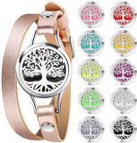 Merkloos / Sans marque Aromatherapie Diffuser Armband - Roestvrij Stalen Locket met Echte Leren Band - Stressverminderende Sieraden