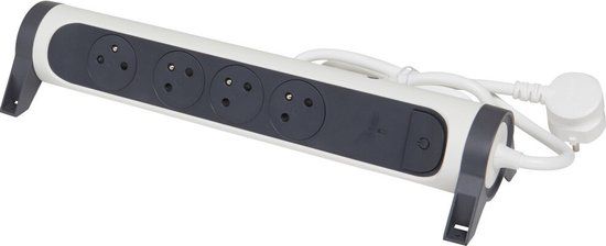 Legrand 4V Stopcontact Premium - Grijs - 4-voudig met Overspanningsbeveiliging - 1.5M Snoer