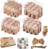 Maisons pliables marron avec autocollants numérotés - Lot de 24 - Calendrier de l'Avent DIY - Set de maisons - Bonbons et petites surprises