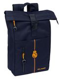 Real Madrid 2. Team 24/25 rugzak met klep voor laptops van 39,6 cm (15,6 inch), ideaal voor verschillende leeftijden, comfortabel en veelzijdig, kwaliteit en duurzaamheid, 28 x 13 x 42 cm, blauw