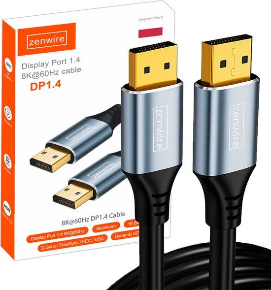 Zenwire DisplayPort naar DisplayPort - Zenwire ZC-14 - 8K@60Hz - Dynamic HDR - DP kabel - 32.4 Gbps - Compatibel met Windows, Linux, Mac, Android - 3 meter
