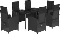 vidaXL Ensemble de jardin 7 pièces avec coussins, noir, en polyrotin