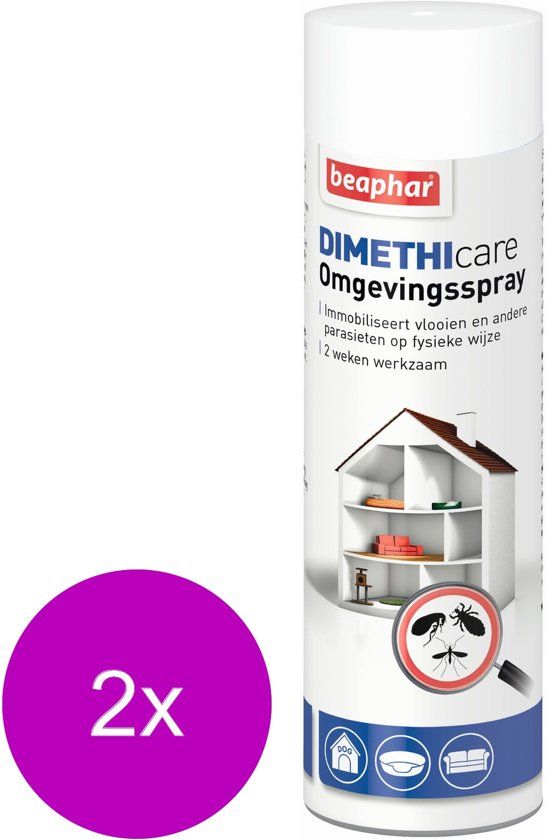 BEAPHAR Dimethicare Omgevingsspray - Anti vlooien en tekenmiddel - 2 x 400 ml