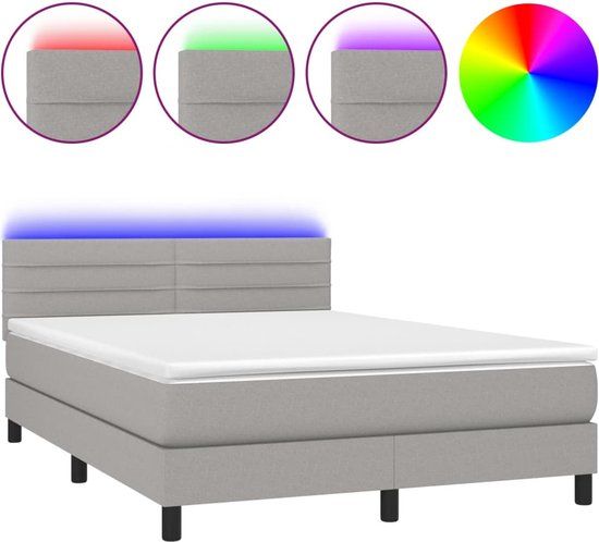 vidaXL Boxspring met matras en LED stof lichtgrijs 140x190 cm