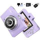 Aiorber Digitale camera met dubbele camera, 4800W, 2,8" IPS-scherm, 8x zoom, 32 GB, met flitser, studentencamera, voor studenten, beginners, paars