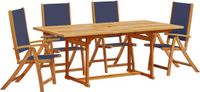 vidaXL Tuinset 5-delig - Massief Acaciahout en Textileen - Blauw - 4 Zitplekken