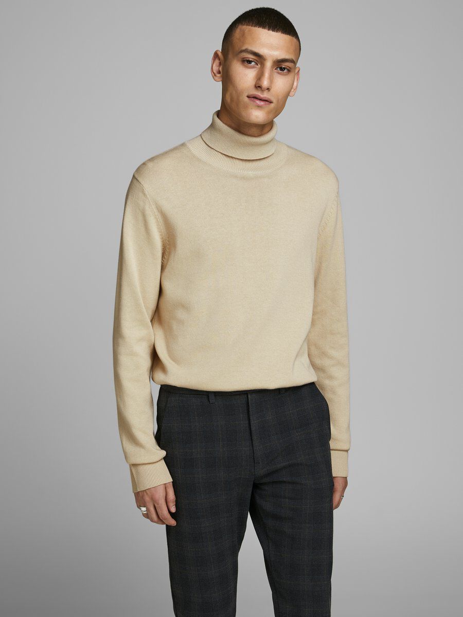 JACK & JONES JJEEMIL Knit Roll Neck Trui - Oatmeal - Maat XL