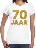 Bellatio Decorations Shoppartners Bv 70 jaar goud glitter verjaardag t-shirt wit dames - verjaardag / jubileum shirts L
