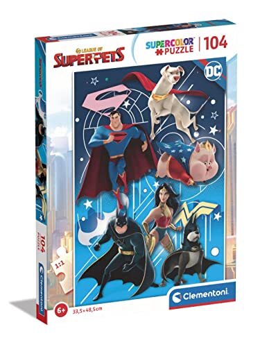 Clementoni - Dc Superpets Supercolor League of Superpets-104 delen kinderen 6 jaar, puzzel superhelden - Made in Italy, meerkleurig, 27173