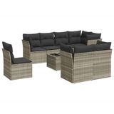 vidaXL 9-delige loungeset met kussens, polyrattan, lichtgrijs