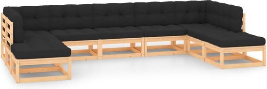 The Living Store Pallet loungeset - Grenenhout - Hoek/middenbank- 70 x 70 x 67 cm - Tafel/voetenbank- 70 x 70 x 30 cm - Antraciet kussen