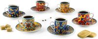 Excelsa Porselein, Set van 6 Trinacria Koffiekopjes met Schotel, Veelkleurig