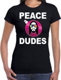 Bellatio Decorations Shoppartners Bv Hippie Jezus Kerstbal shirt / Kerst t-shirt peace dudes zwart voor dames - Kerstkleding / Christmas outfit XS