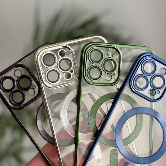 Optimity Hoesje iPhone 14 Pro - Siliconen - Transparant - Magnetisch Zilver + Privacy Screenprotector