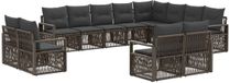 vidaXL Banc de jardin - Ensemble - 12 places assises - Gris - Polyrattan