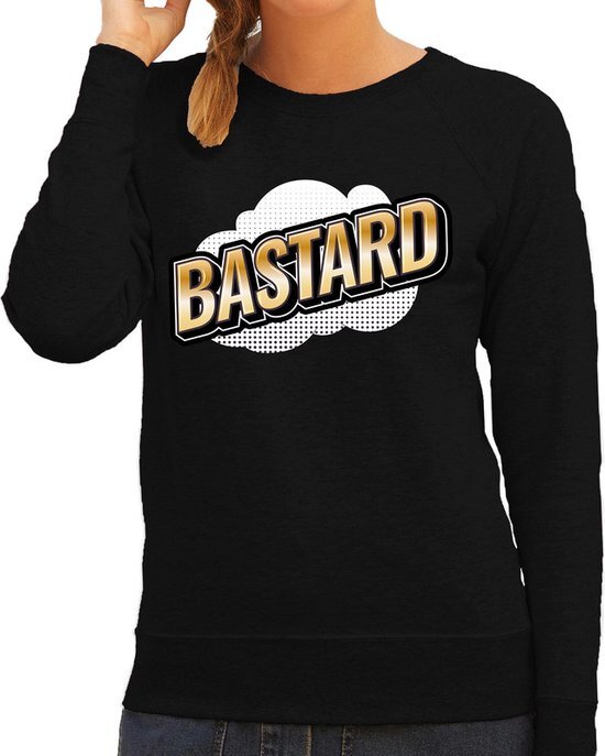 Bellatio Decorations Bastard fun tekst sweater voor dames zwart in 3D effect M