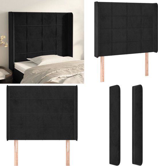 vidaXL Hoofdbord met randen 103x16x118/128 cm fluweel zwart