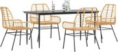 Prolenta Maison Exclusive Tuinset voor buiten, 5-delig, bruin, van gevlochten polyraan, met glazen tafelblad