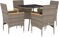 vidaXL 5-delige tuinset met kussens, grijs, van polyrotan met glas