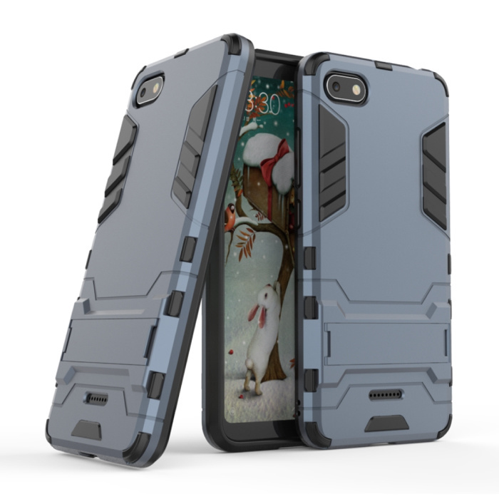 HATOLY iPhone 8 Plus - Robotic Armor Case Cover Cas TPU Hoesje Navy + Kickstand