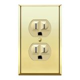ENERLITES Elite Series Duplex Receptacle met roestvrij staal metalen wandplaat, sabotagebestendige uitlaat, commerciële kwaliteit, 15A 125V, UL-vermeld, 61580-TR-GD77PB, goud met gepolijste messing
