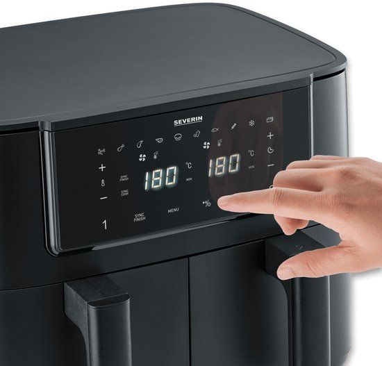 Severin FR 2463 Black Line Dual - Dubbele airfryer - Hetelucht friteuse - Touchscreen - 2x 4 liter - 11 Automatische programma's - Sync cook & finish – Zwart