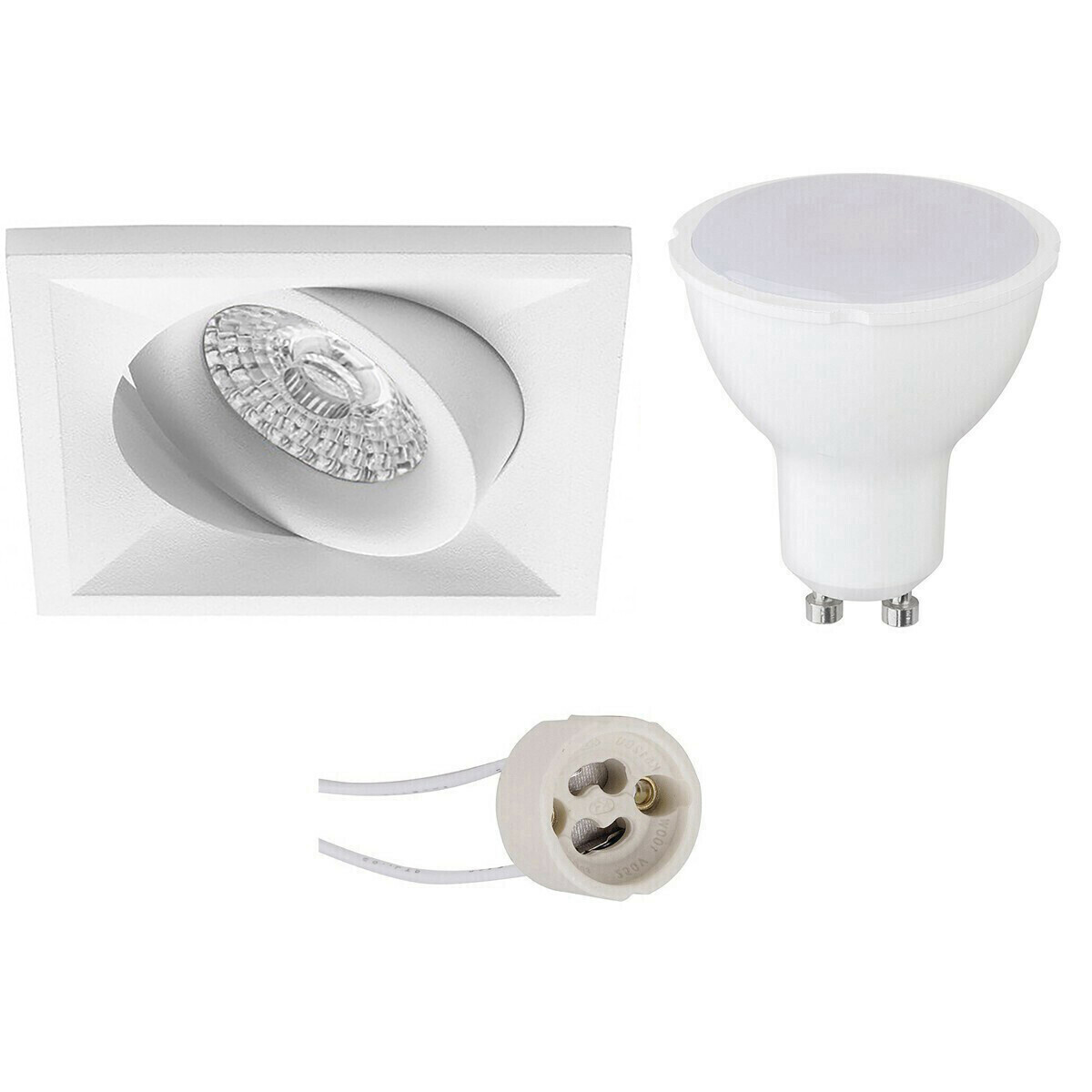 BES LED Voordeelset LED Spot Set - Pragmi Qiundo Pro - GU10 Fitting - Dimbaar - Inbouw Vierkant - Mat Wit - 6W - Helder/Koud Wit 6400K - Kantelbaar - 80mm