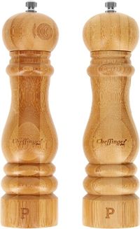 Cheffinger, Set de 2 moulins à sel et poivre en bambou, moulin en céramique réglable, marron/beige