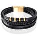 Mendes Lookinggoodtoday Leren heren armband Multi Mendes Edelstaal Goudkleurig Zwart-22.5cm