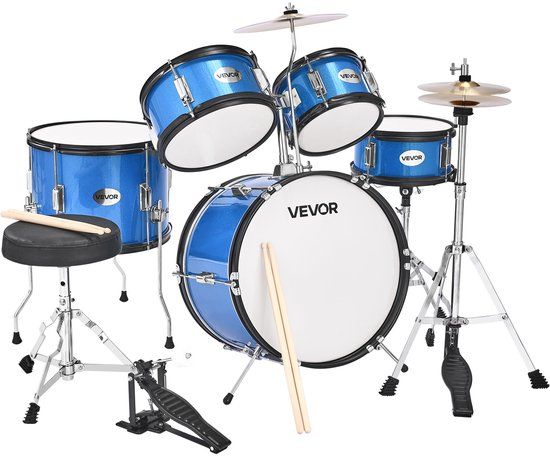 VEVOR 5-Delige Drumset voor Kinderen met 16-Inch (40,6 Cm) Basdrum Blauw