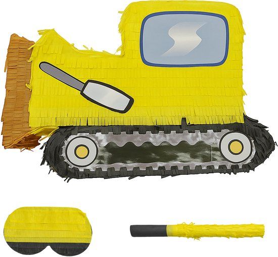 Relaxdays Piñata bulldozer - met stok en blinddoek